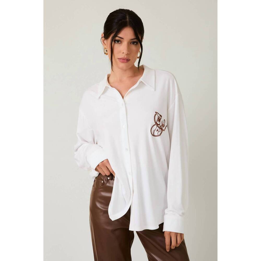 NEW SUNDAY EDITION cowgirl embroidered button down shirt in white